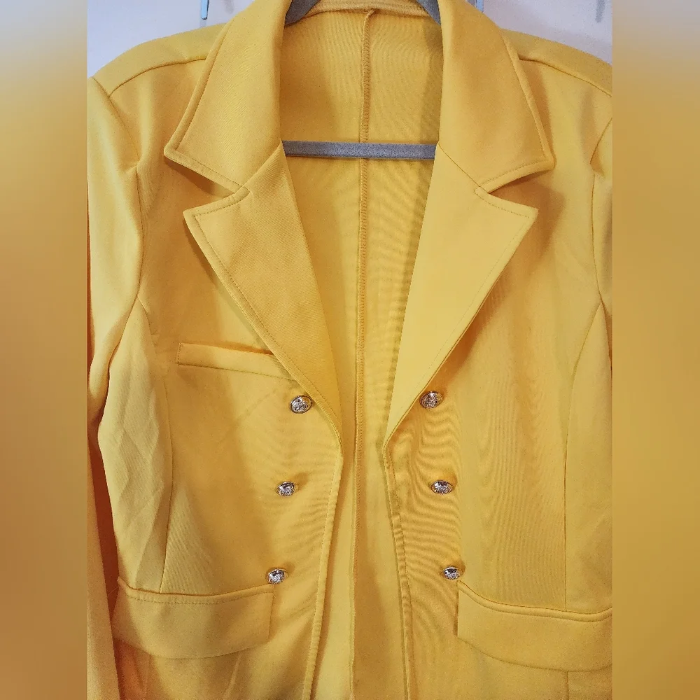 Women's Sunshine Yellow Double-Breasted Open Front Blazer Unlined 1X Brights - Picture 5 of 11